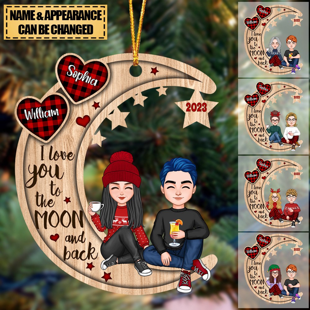 Christmas Doll Couple On Moon Personalized Ornament