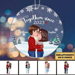 Christmas Doll Couple Kissing Under Snow Personalized Acrylic Ornament