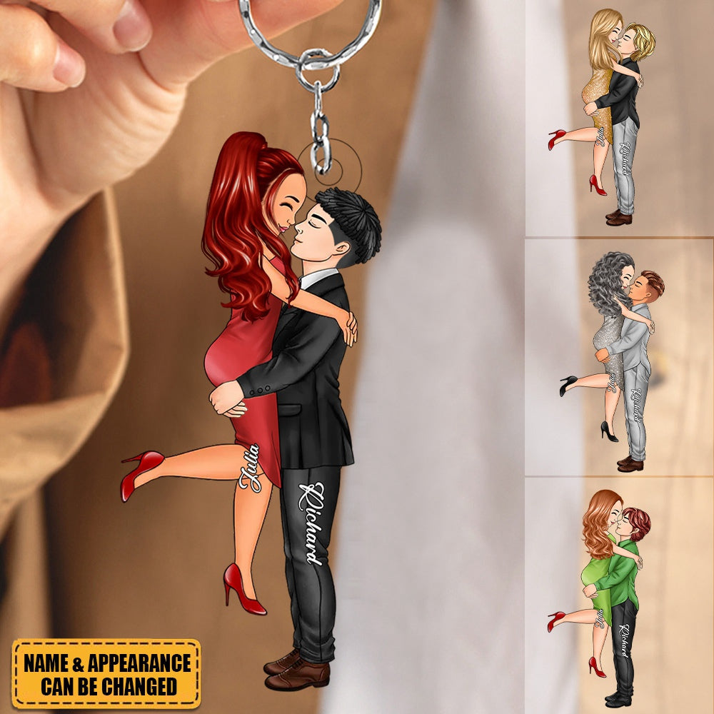 Couple Hugging Kissing Gift For Him Gift For Her Personalized Keychain