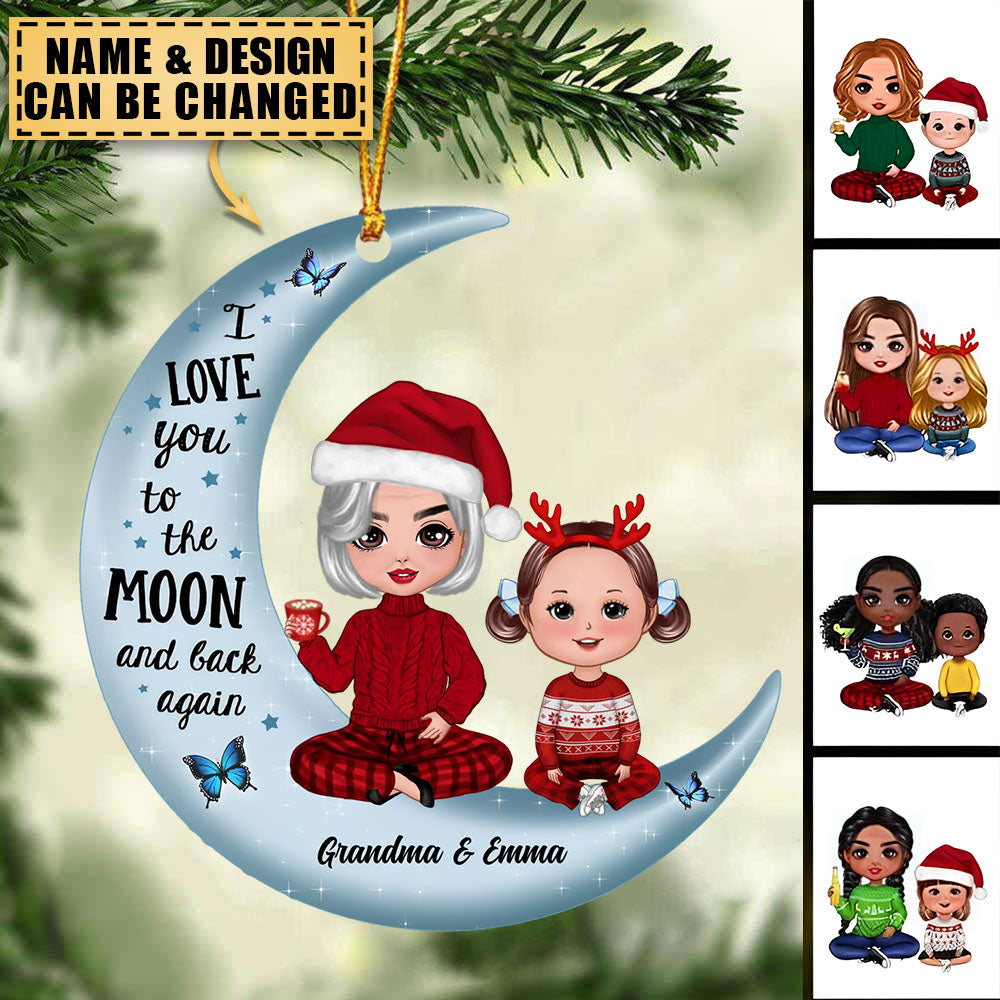 Doll Grandma & Grandkid On Moon Christmas Gift Personalized Acrylic Ornament