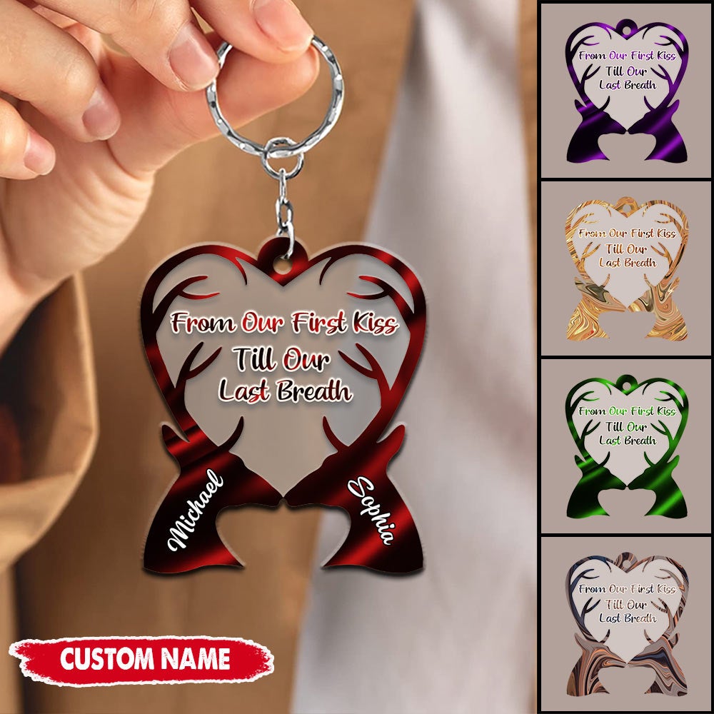 From Our First Kiss Till Our Last Breath Couple Deer Personalized Acrylic Keychain NLA27DEC21VA1