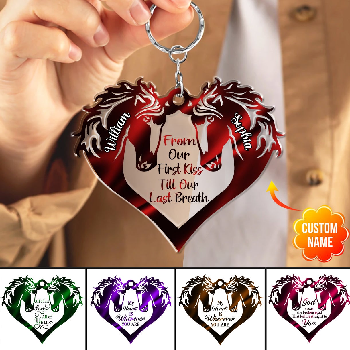 From Our First Kiss Till Our Last Breath Couple Horse Heart Personalized Acrylic Keychain NLA27DEC21CT1