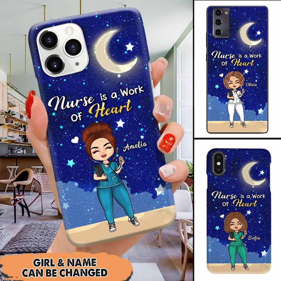 Nurse Is A Work Of Heart Galaxy Star Night And Moon Pattern Custom Gift For Nurse Phonecase DHL06JAN22VA1