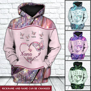 Sparkling Grandma- Mom Heart Butterfly Kids Personalized Hoodie