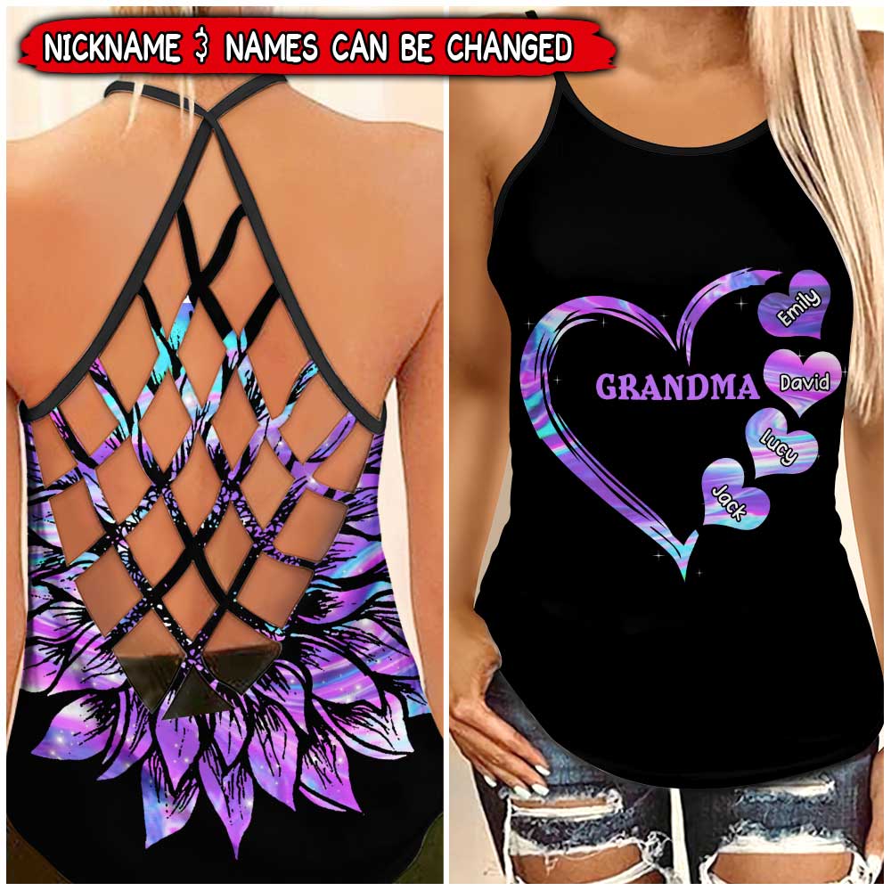 Personalized Grandma Mom Heart Grandkids Cross Tank Top