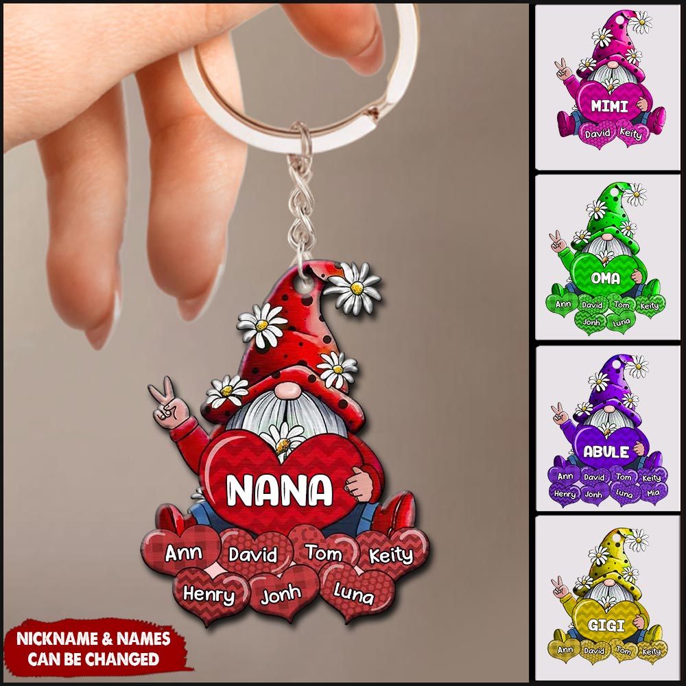 Colorful Grandma- Mom Dwarf Loves Sweet Heart Kids, Mother's Day Personalized Acrylic Keychain LPL21APR22VA1