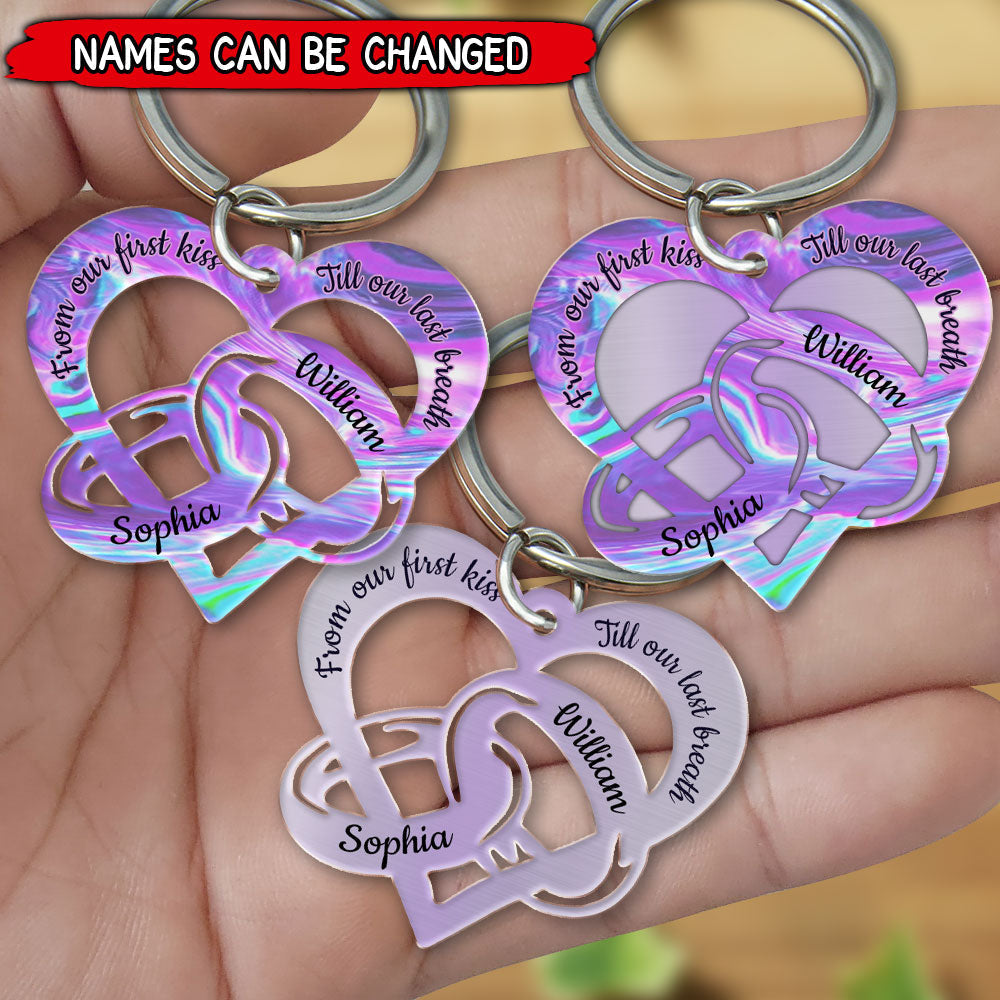 From Our First Kiss Till Our Last Breath Couple Rings Personalized Keychain NLA25MAY22TP1