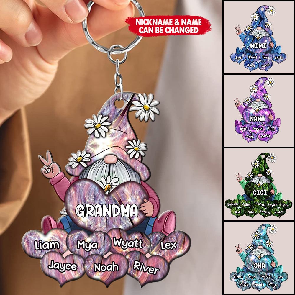 Sparkling Colorful Doll Grandma- Mom With Sweet Heart Kids Personalized Acrylic Keychain