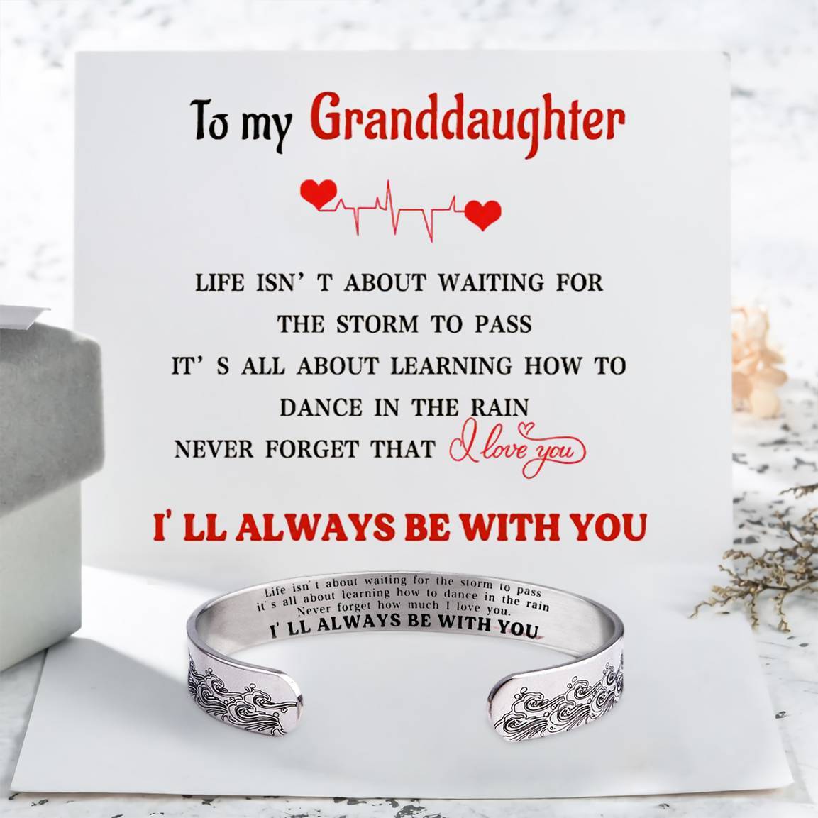 For Granddaughter - I'll Always Be There For You Wave Cuff Bracelet