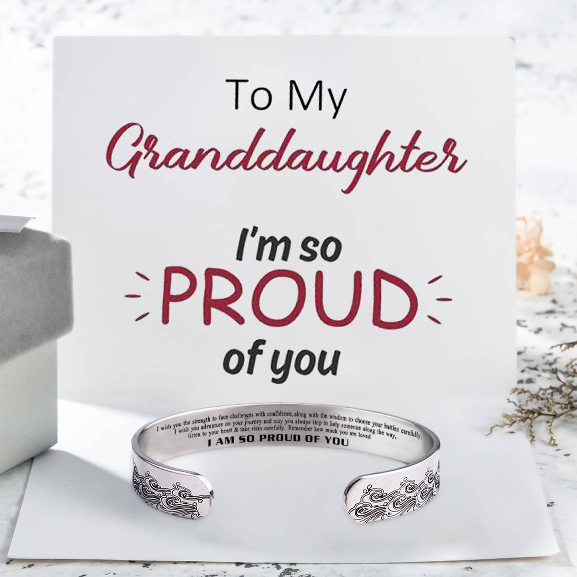 For Granddaughter - I Am So Proud Of You - Wave Cuff Bracelet