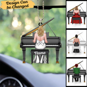 Elegant girl Personalized Piano Player Acrylic Car Ornament