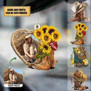 Personalized BOOTS AND HAT COWBOY Photo Acrylic Car Ornament