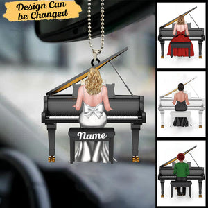 Elegant girl Personalized Piano Player Acrylic Car Ornament