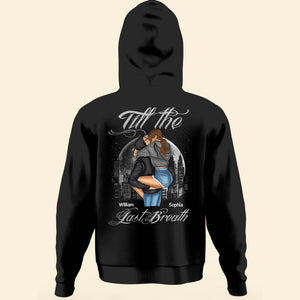 From The First Kiss Till The Last Breath - Personalized Matching Couple Back Printed Hoodies