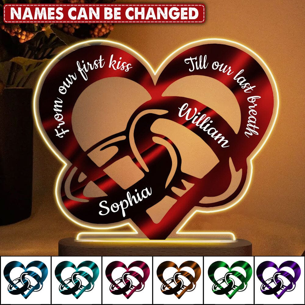 From Our First Kiss Till Our Last Breath Couple Rings Personalized Acrylic Plaque LED Lamp Night Light