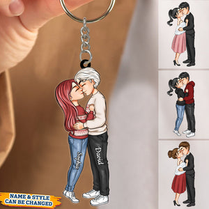 Hugging and kissing couples - Personalized Keychain - Anniversary, Birthday Gift For Spouse, Lover, Husband, Wife, Boyfriend, Girlfriend