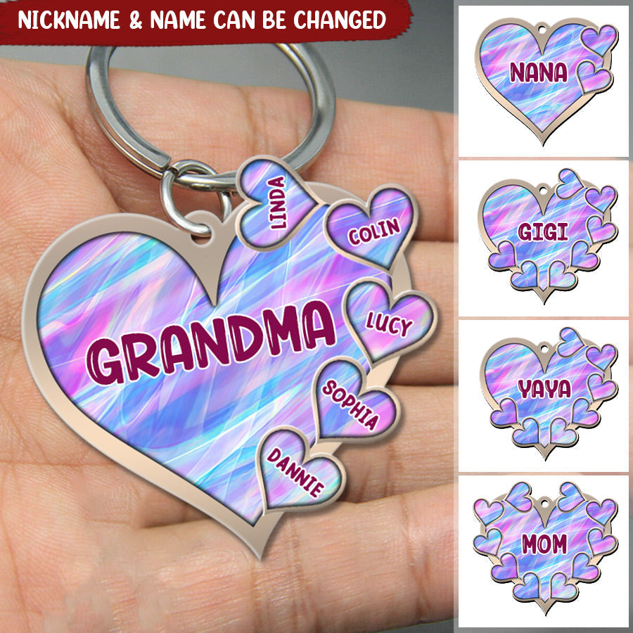 Grandma- Mom Violet Heart Kids Personalized Stainless Steel Keychain