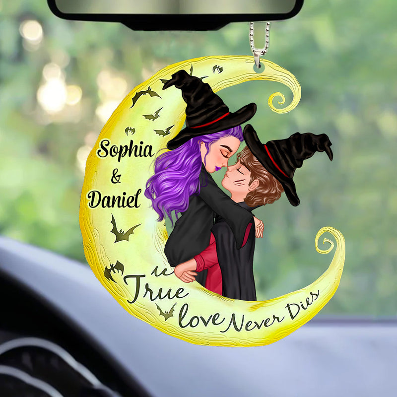 Halloween Couple Kissing On Moon True Love Never Dies Personalized Car Ornament