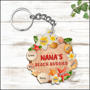 Grandma Mom's Beach Buddies, Summer Vacation Gift For Nana Personalized Keychain