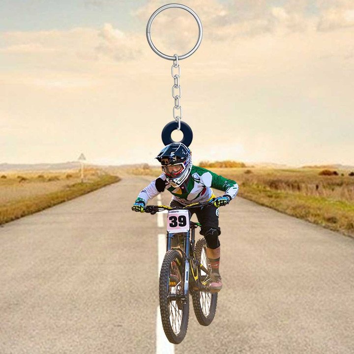 PERSONALIZED MOUNTAIN BIKING KEYCHAIN, CUSTOM NAME ACRYLIC FLAT KEYCHAIN FOR BIKER-02