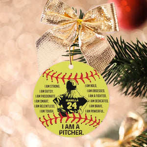 Personalized Softball Ornament - I am a Pitcher