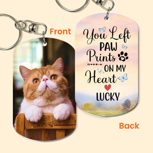 You Left Paw Prints On My Heart - Personalized Photo Stainless Steel Keychain