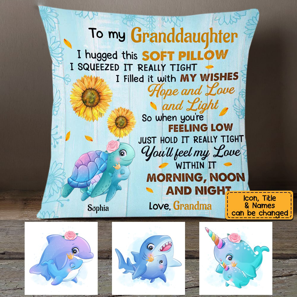 Personalized Grandma Mom Granddaughter Sea Animals Pillow