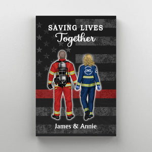 Save Lives Couple Friends - Personalized Poster Firefighter, EMS, Police Officer, Nurse