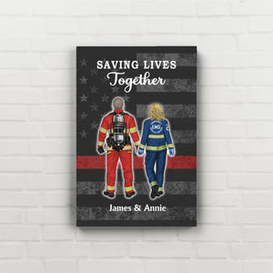 Save Lives Couple Friends - Personalized Poster Firefighter, EMS, Police Officer, Nurse