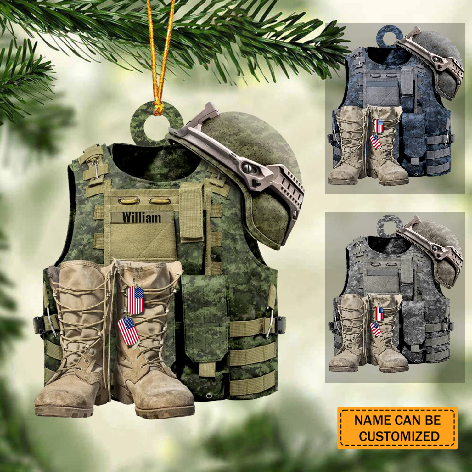 Personalized US Veteran/ Solider Camo Ornament