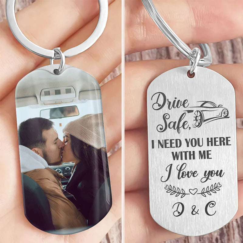 Macorner Drive Safe - Personalized Stainless Steel Keychain - Valentine's Day Gifts for Men, Husband, Him, Boyfriend