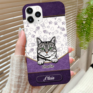 Leather Texture Cute Cat Kitten Pet Personalized Phone case Purrfect Gift for Cat Lovers