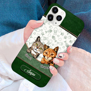 Leather Texture Cute Cat Kitten Pet Personalized Phone case Purrfect Gift for Cat Lovers