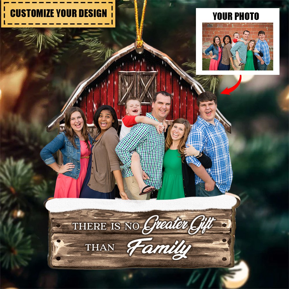 Red Barn Christmas Family Custom Photo - Personalized Photo Wooden Ornament