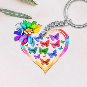 Colorful Rainbow Sunflower Grandma Auntie Mom Butterfly Kids Personalized Acrylic Keychain