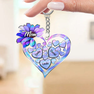 Hologram Sunflower Grandma Mom Heart Loads Of Love Kids Personalized Acrylic Keychain