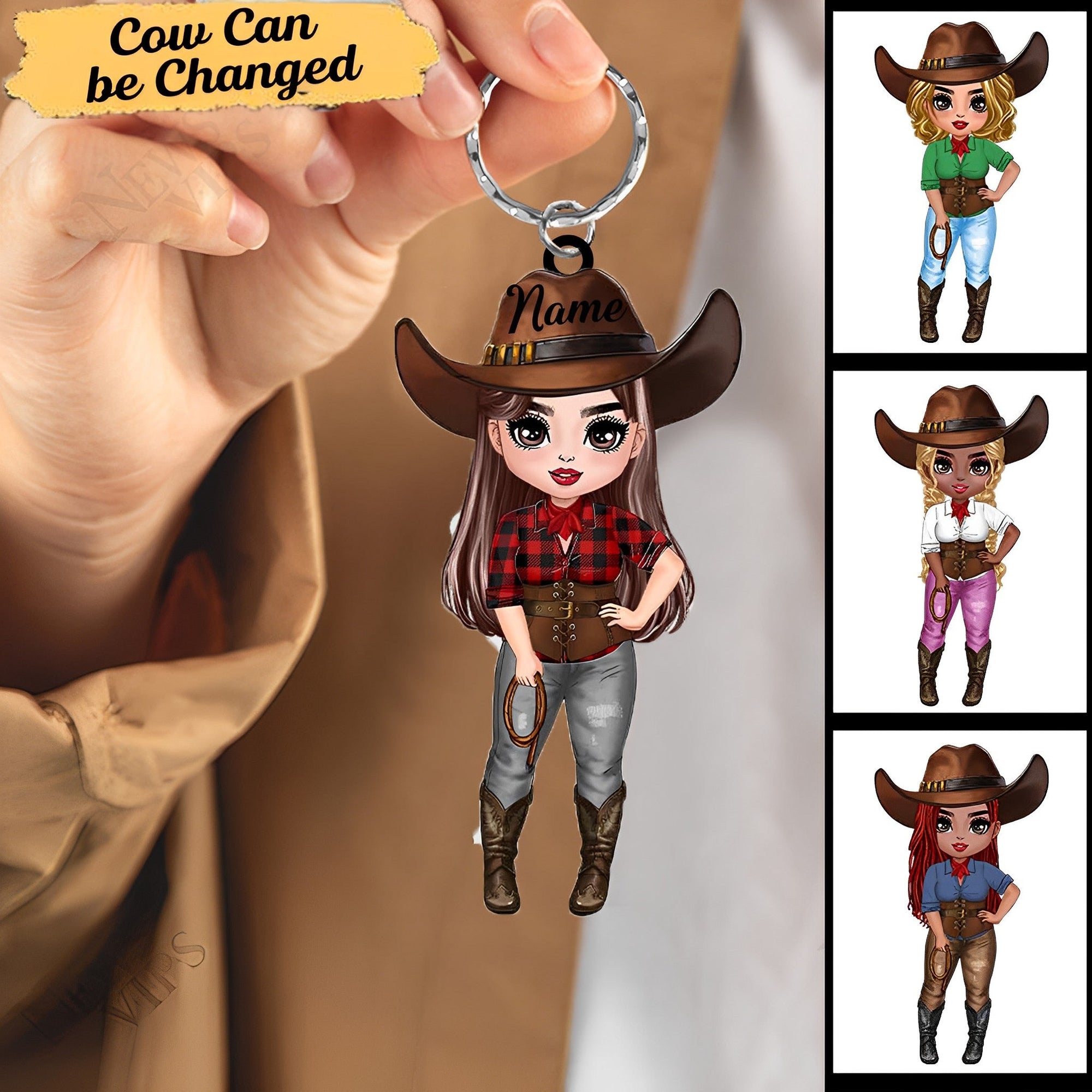 Country Girl Personalized Cow Girl Acrylic Keychain