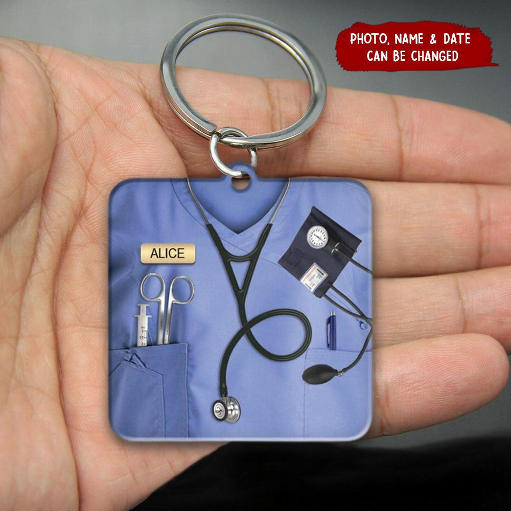 PERSONALIZED FOLDED NURSE KEYCHAIN WITH SCRUBS - GIFT FOR NURSE ACRYLIC