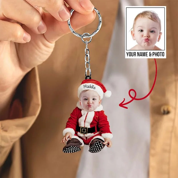 Custom Baby Cute Photo On Santa Claus Clothes keychain