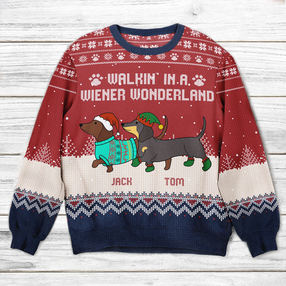 Dachshund Through The Snow - Personalized Ugly Sweater - Christmas Gift For Dog Mom, Dog Dad, Pet Lovers