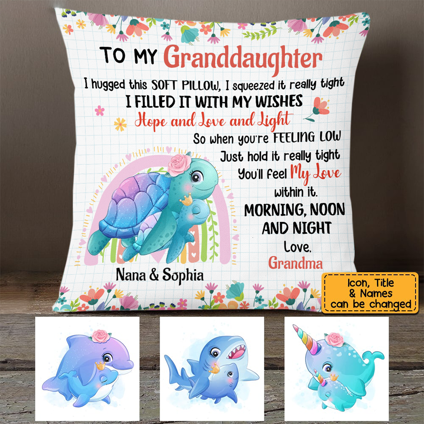 Personalized Granddaughter Grandson Sea Animals Hug This Pillow