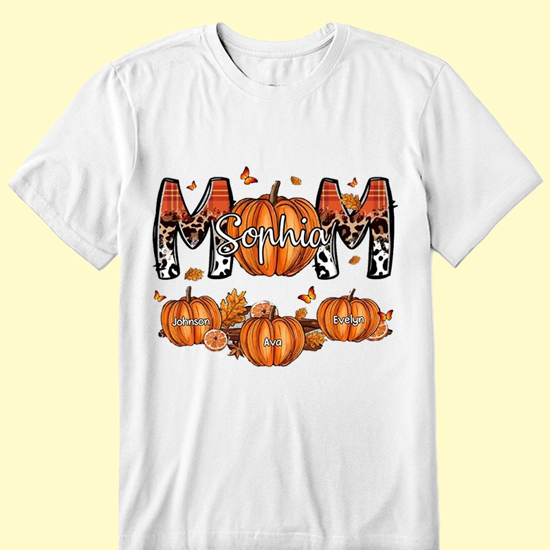 Mom Patterned Pumpkins Fall Season Personalized Shirt