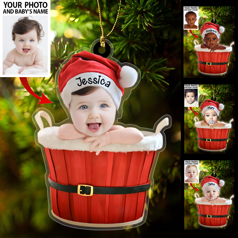 Cute Baby Santa Ornament Custom Name Christmas Ornament