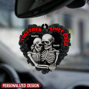 Personalized Skeleton Couple Ornament, Gift For Couple, Black Rose Heart Shape