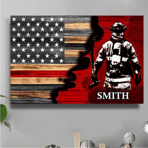 Half Thin Red Line Bunker Gear With Unit Number & Name, Personalized Firefighter Poster Print