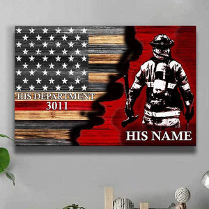 Half Thin Red Line Bunker Gear With Unit Number & Name, Personalized Firefighter Poster Print