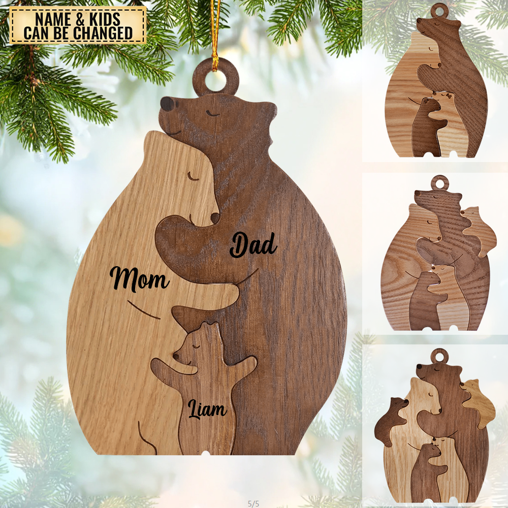 Bear Family Puzzle Christmas Personalized Wooden Ornament