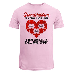 Grandchildren Fill Spaces In Grandma Heart Personalized Shirt