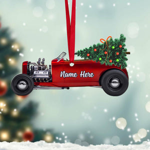 Hot Rod and Christmas Tree - Personalized Christmas Ornament