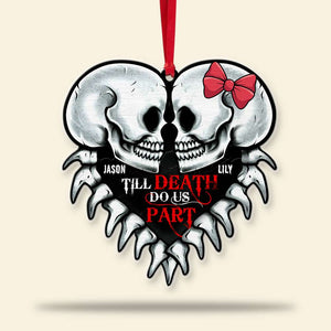 Skull Couple, Personalized Kissing Heart Shape Ornament, Till Death Do Us Part